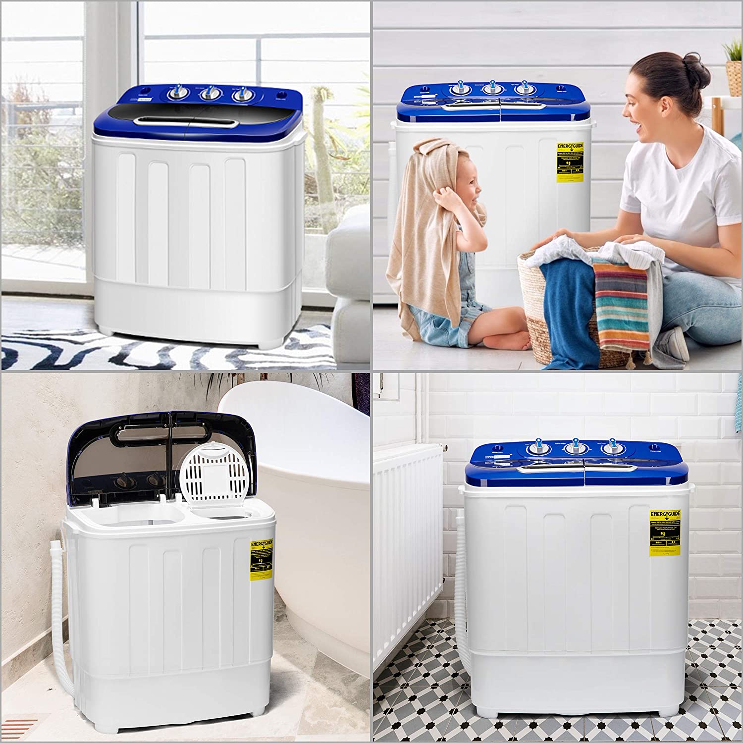 VIVOHOME Portable Washing Machine 13.5Lbs Twin Tub Mini Clothes Washer with  Drain Hose, Blue & White